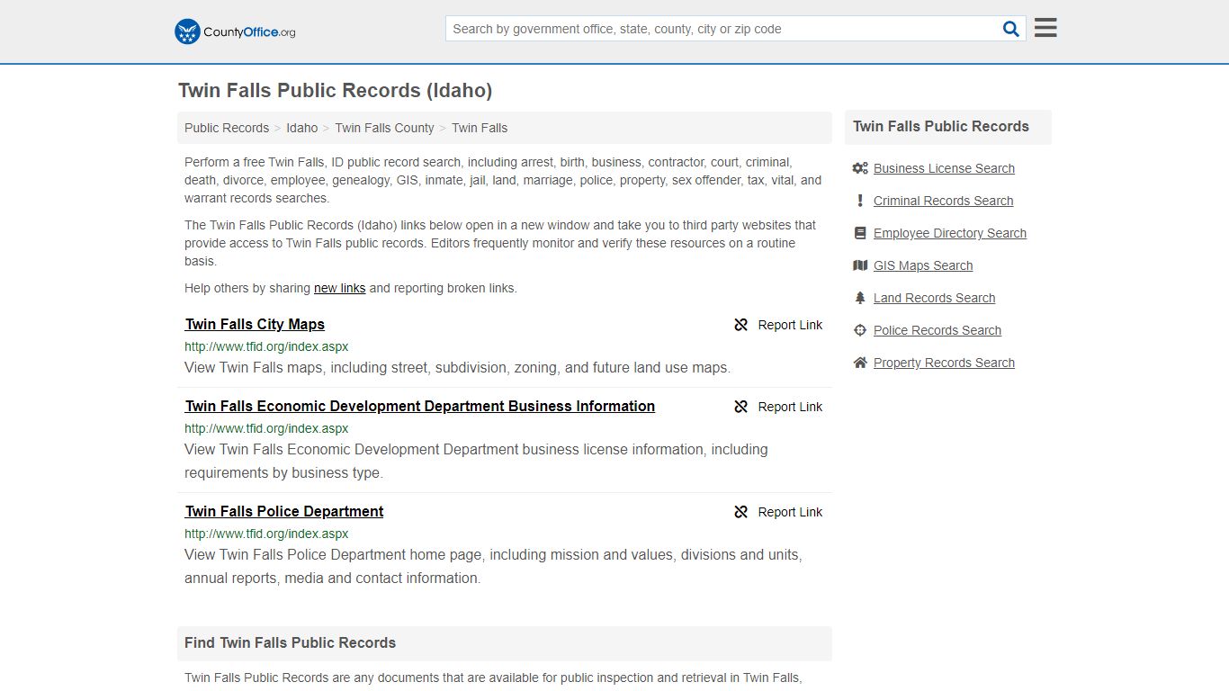 Public Records - Twin Falls, ID (Business, Criminal, GIS, Property ...