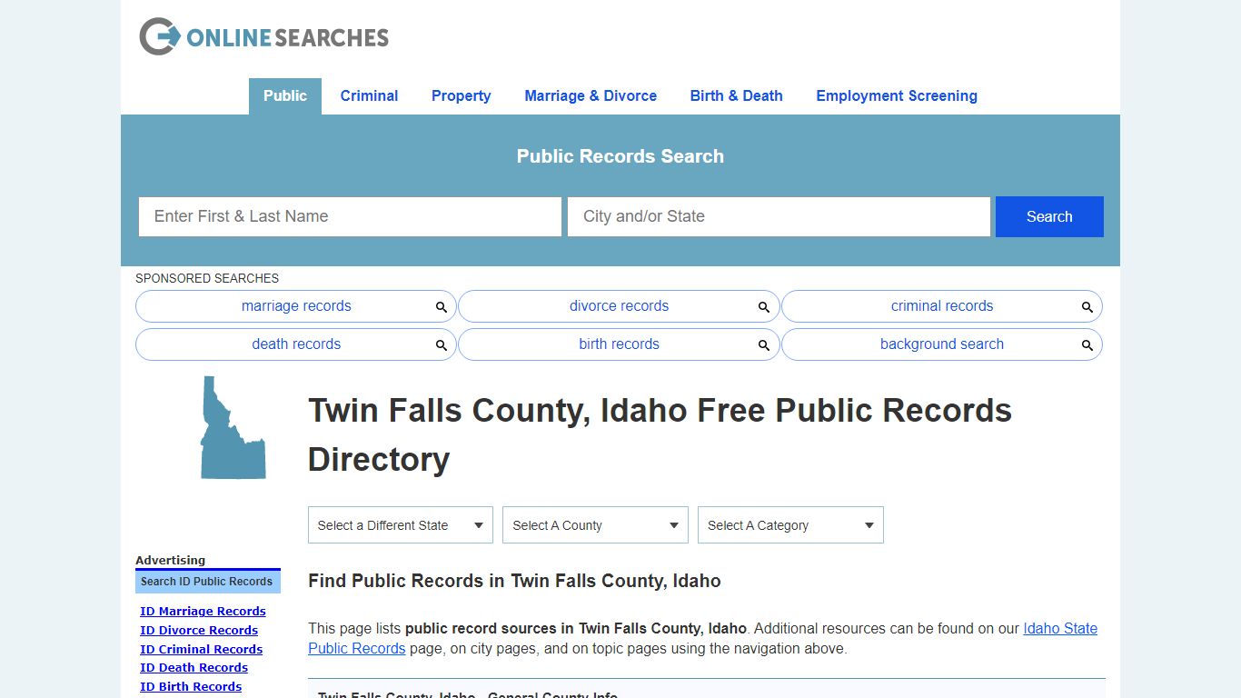 Twin Falls County, Idaho Public Records Directory - OnlineSearches.com